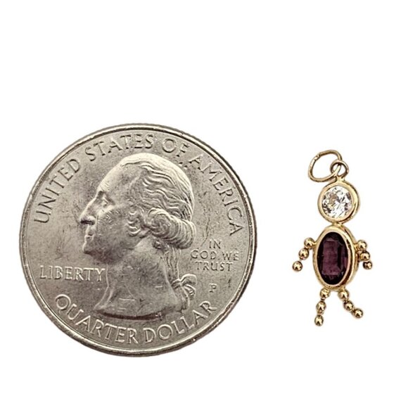 14K Yellow Gold Purple Clear Glass Rhinestone Kid, Boy Mother Charm L533 - Picture 3 of 5
